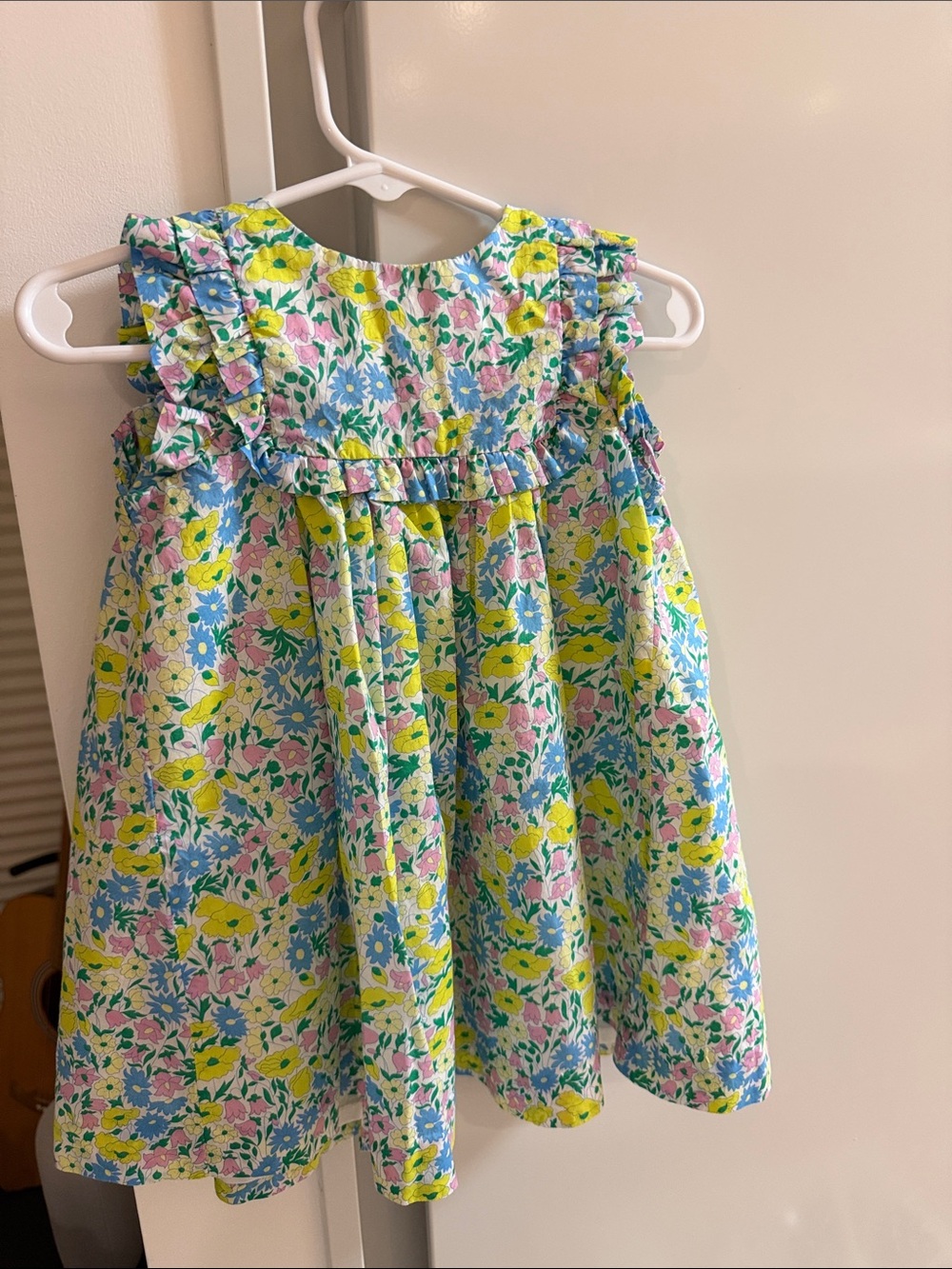 Jacadi Floral Ruffle Sundress - Blue, Yellow & Pink